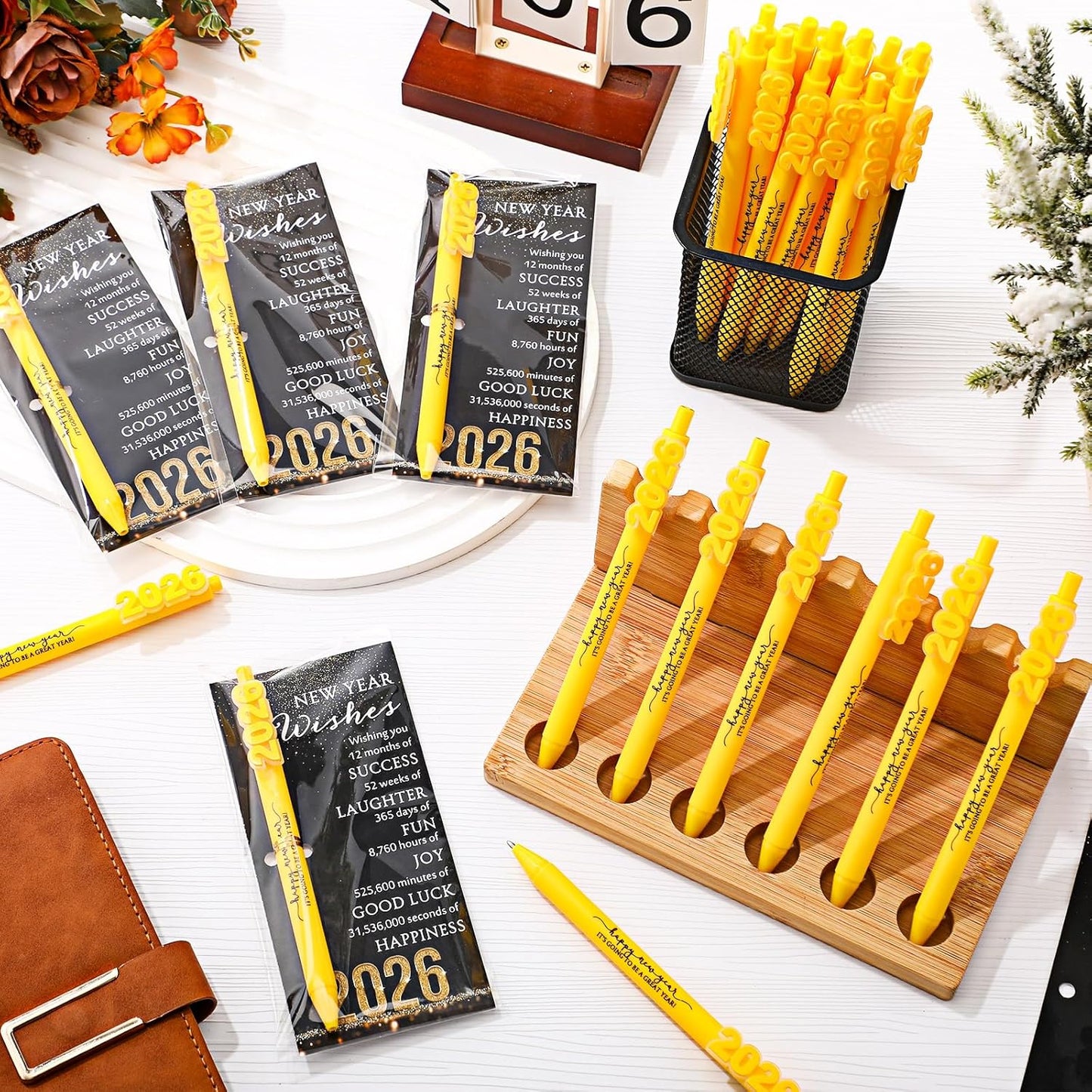 50 Sets Happy New Year Gifts Bulk 2026 New Years Eve Party Favors for Guests Include Inspirational Ballpoint Pen and Blessing Cards 2026 Gifts for Coworkers Friends Family