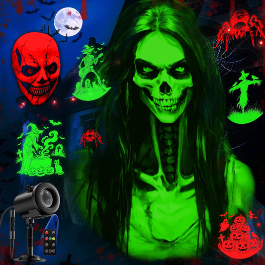 12-in-1 Halloween Projector – 3D Dynamic HD Skull, Spider, Pumpkin & Witch Cauldron Lights for Windows, Garage Doors & Outdoor Décor