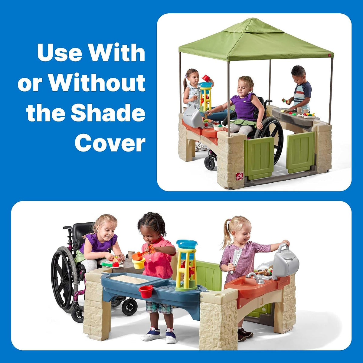 All Around Playtime Patio with Canopy – Interactive Shaded Outdoor Playhouse for Multiple Toddlers, 60" x 47.5" x 47.5