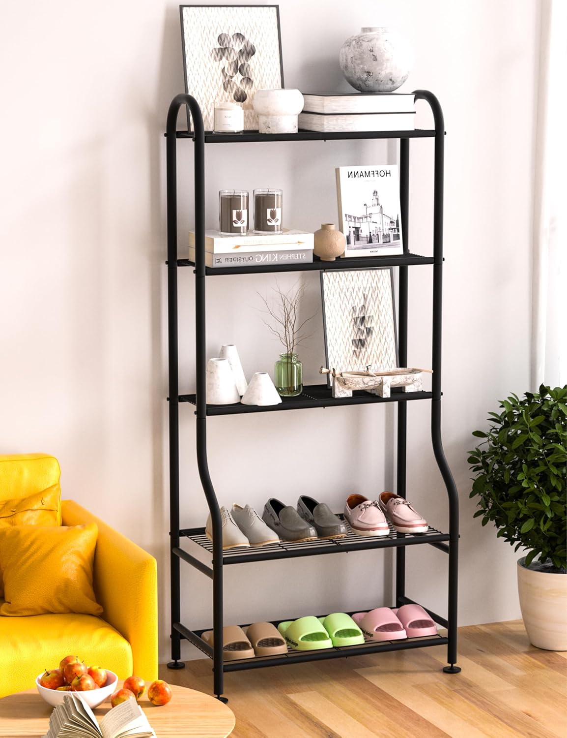 5-Tier Metal Plant Stand – Heavy Duty Waterproof Indoor Outdoor Plant Shelf with Leveling Feet for Living Room, Patio & Garden – Black