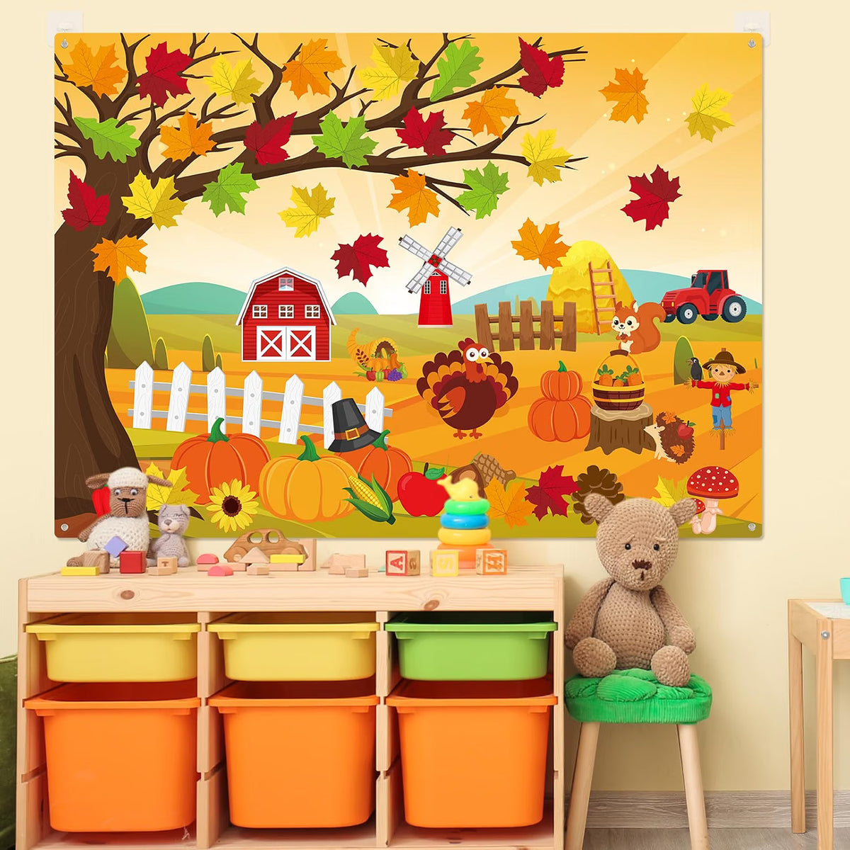 3.4 FT Fall Felt Story Board Set – 55-Piece Autumn Wall Activity Board for Kids