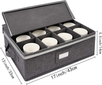2-Pack Cup and Mug Storage Box, 12 Coffee Mugs and Tea Cups with Lid and Handles