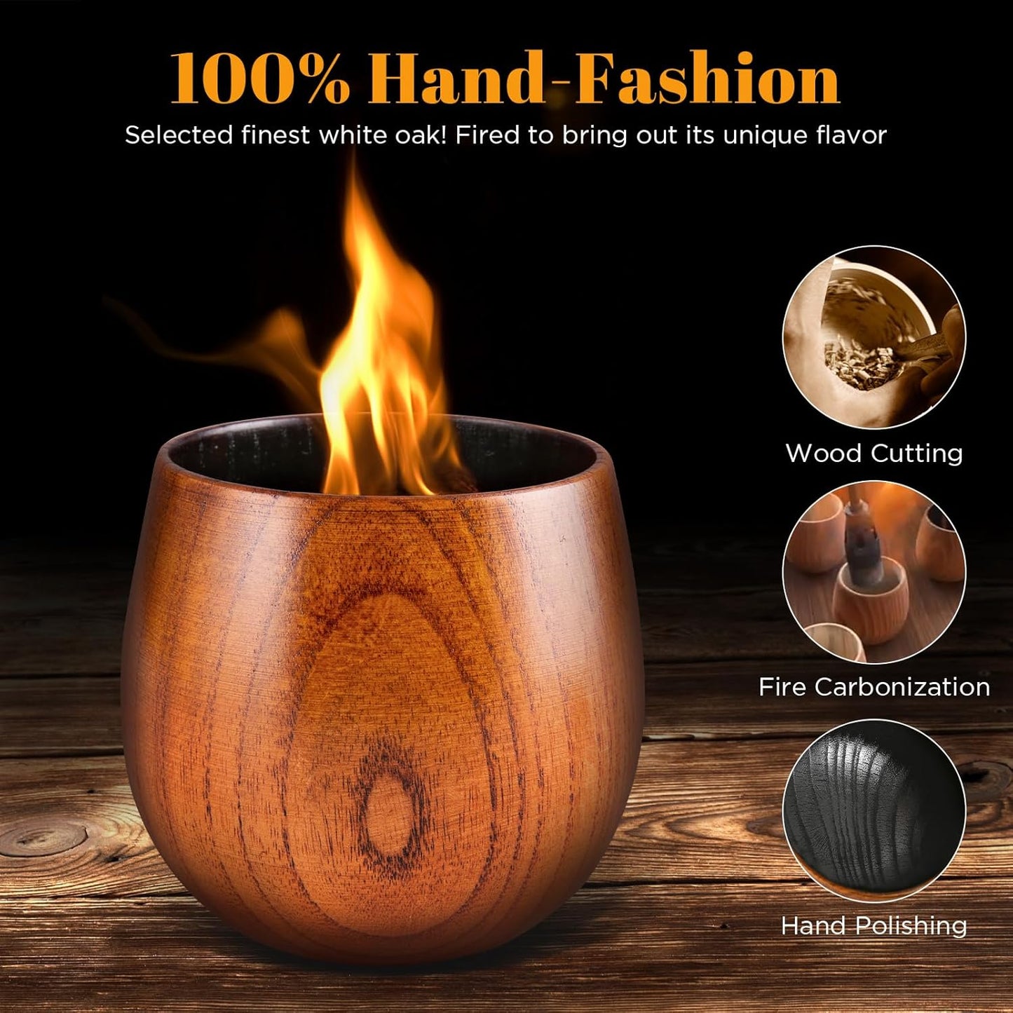 Set of 2 Enlarged Charred Wooden Whiskey Glasses - Ideal Bourbon Gifts for Men for Any Occasion