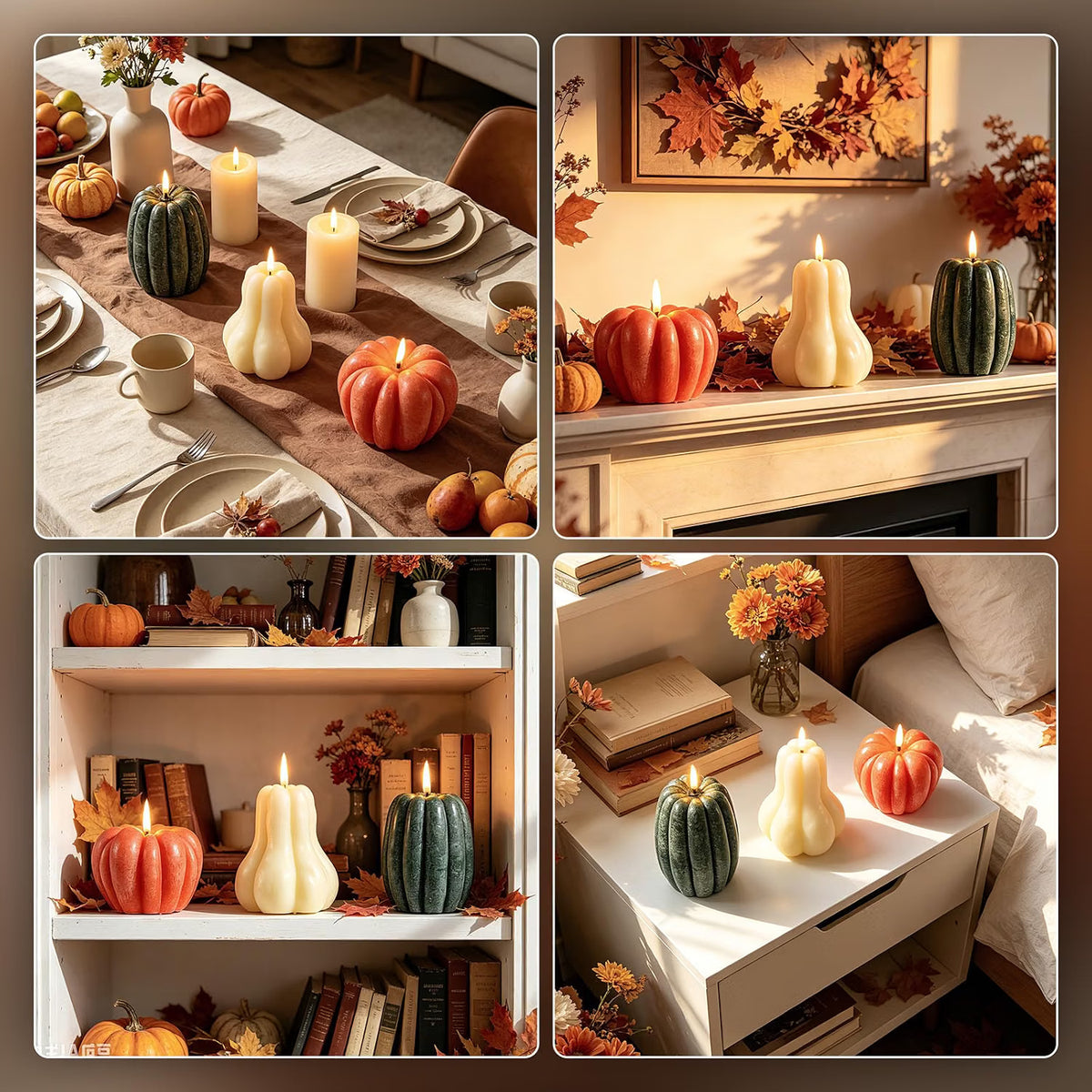 3-Piece Fall Pumpkin Flameless Candle Set – Real Wax LED Flickering Candles with Remote for Thanksgiving & Halloween Décor