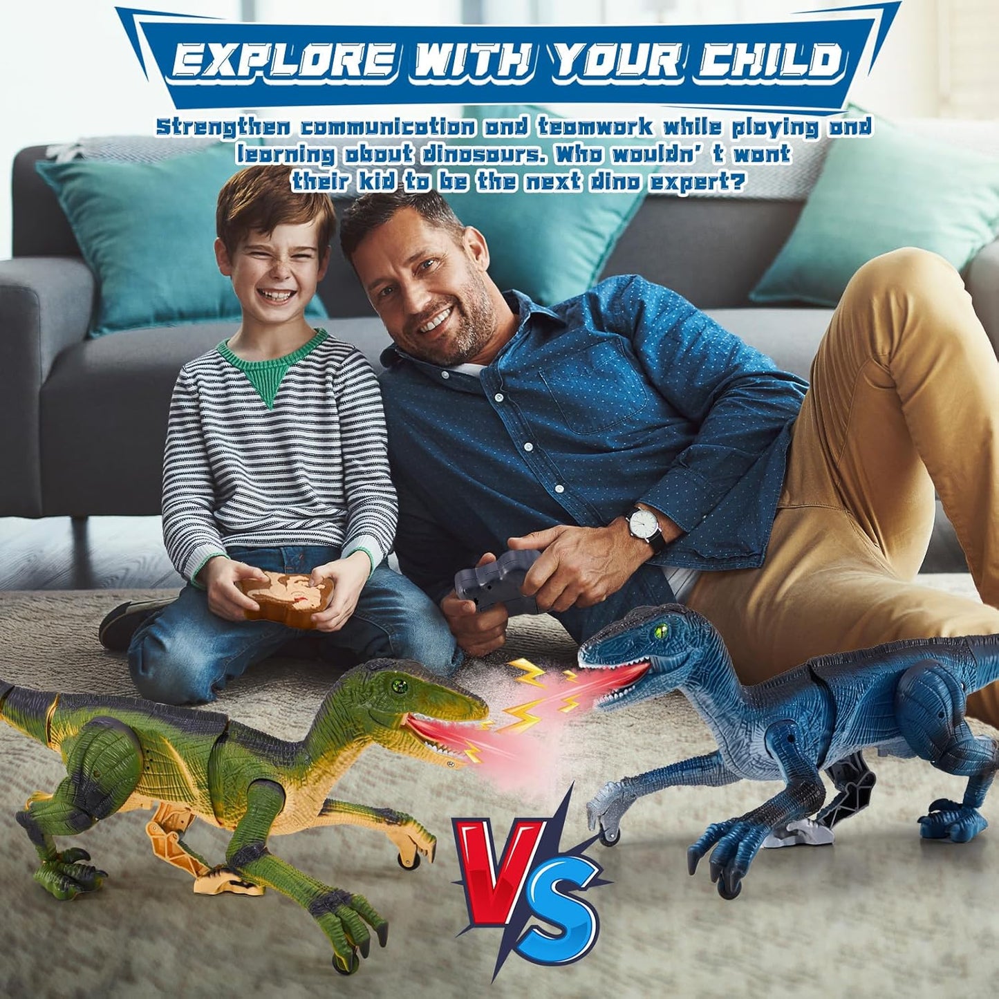 Remote Control Velociraptor Dinosaur – Walking Dino Toy with Lights, Sounds & Spray (Ages 3–7)