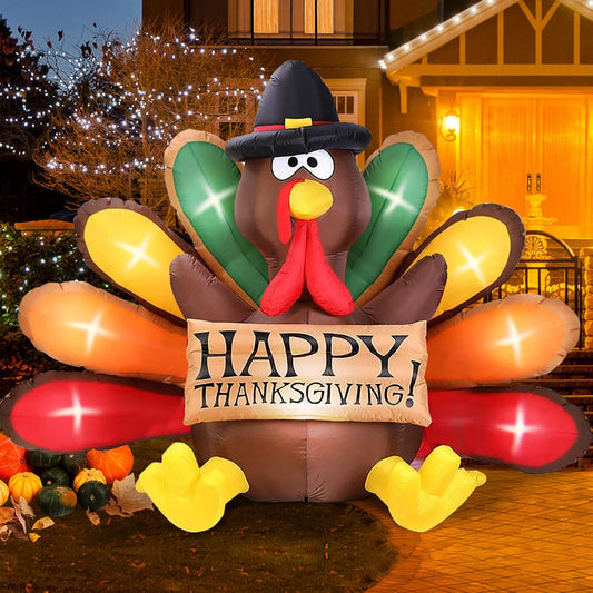6 FT Thanksgiving Inflatable Turkey – Pilgrim Hat & Colorful Tail Blow-Up Decoration for Outdoor Fall Yard Décor