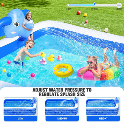 Upgraded Elephant Family Inflatable Swimming Pool with Sprinkler