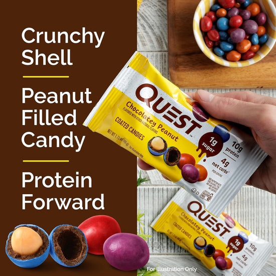 12-Count Quest Chocolatey Peanut Candies: 1g Sugar, 10g Protein, 4g Net Carbs, Keto-Friendly