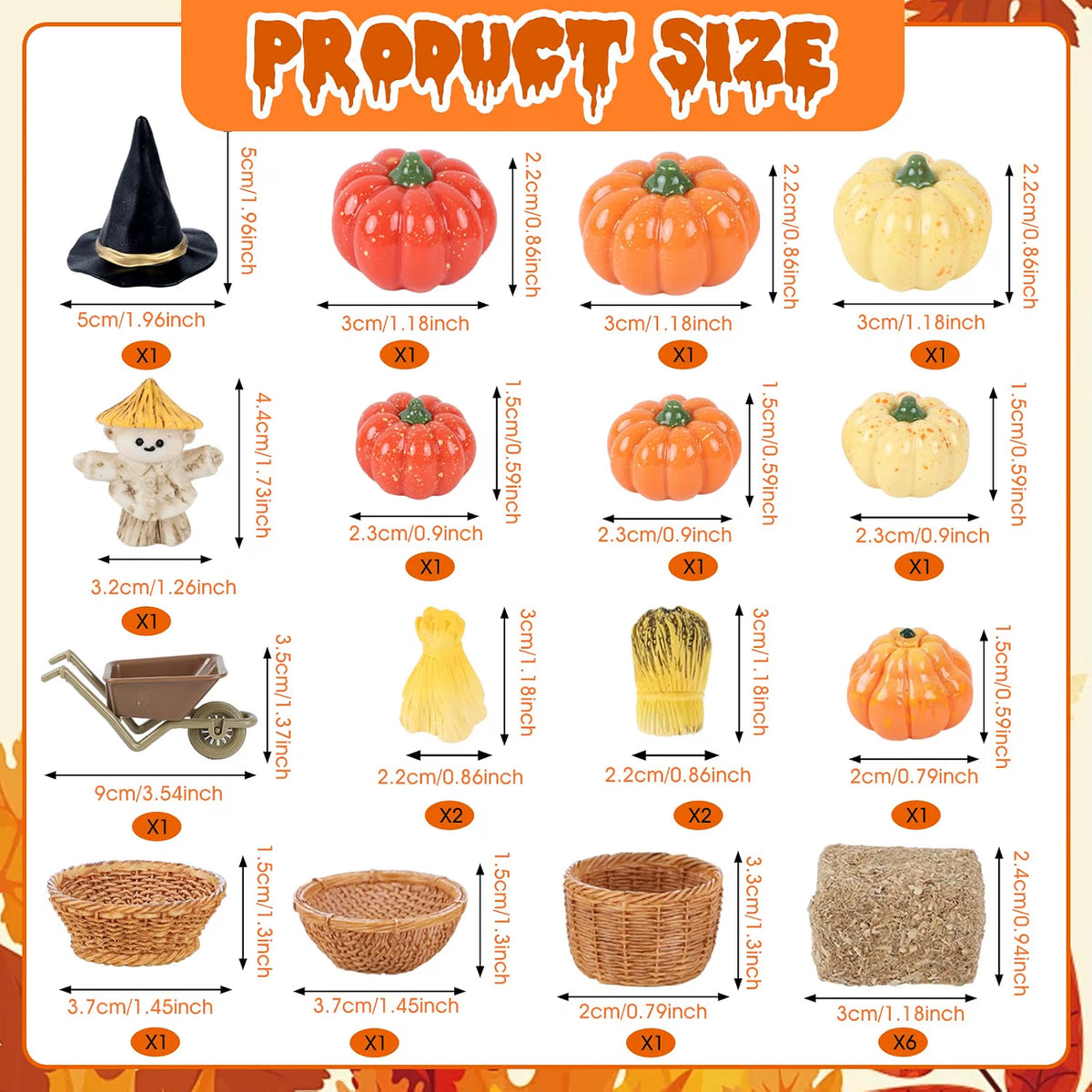 33-Piece Mini Fall Resin Figurine Set – Pumpkins, Scarecrow, Trees & Farm Miniatures for Thanksgiving Harvest Table Décor