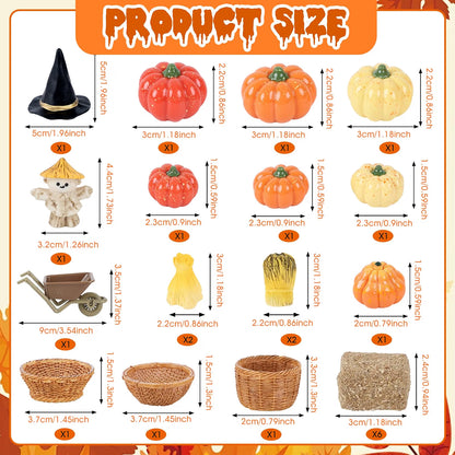 33-Piece Mini Fall Resin Figurine Set – Pumpkins, Scarecrow, Trees & Farm Miniatures for Thanksgiving Harvest Table Décor