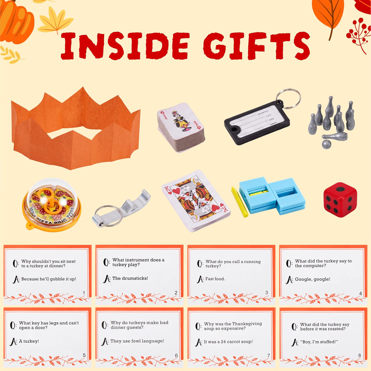 8-Pack Thanksgiving Turkey Party Favors – No-Snap Table Games with Joke Dice, Gifts & Prizes for Kids and Adults