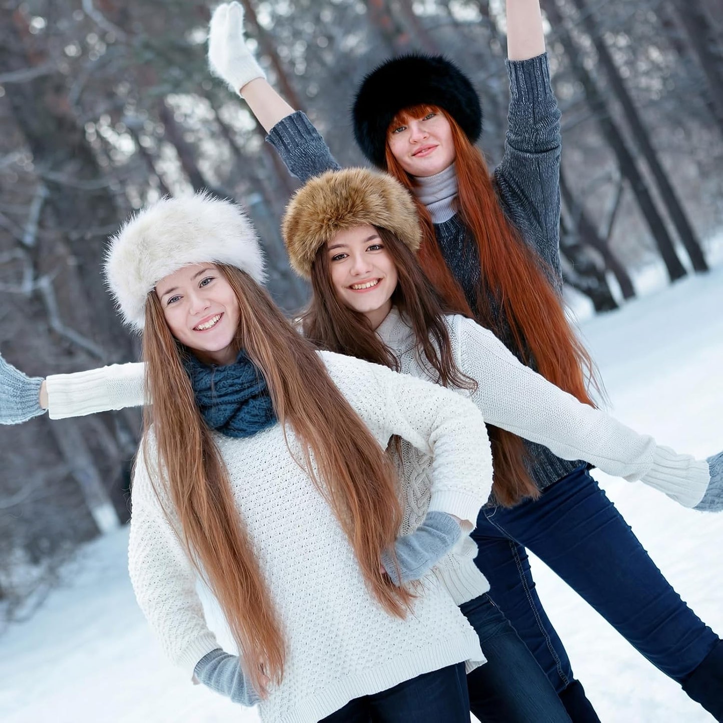 3-Pack Faux Fur Headbands for Women – Fluffy Winter Ear Warmers (3 Colors)
