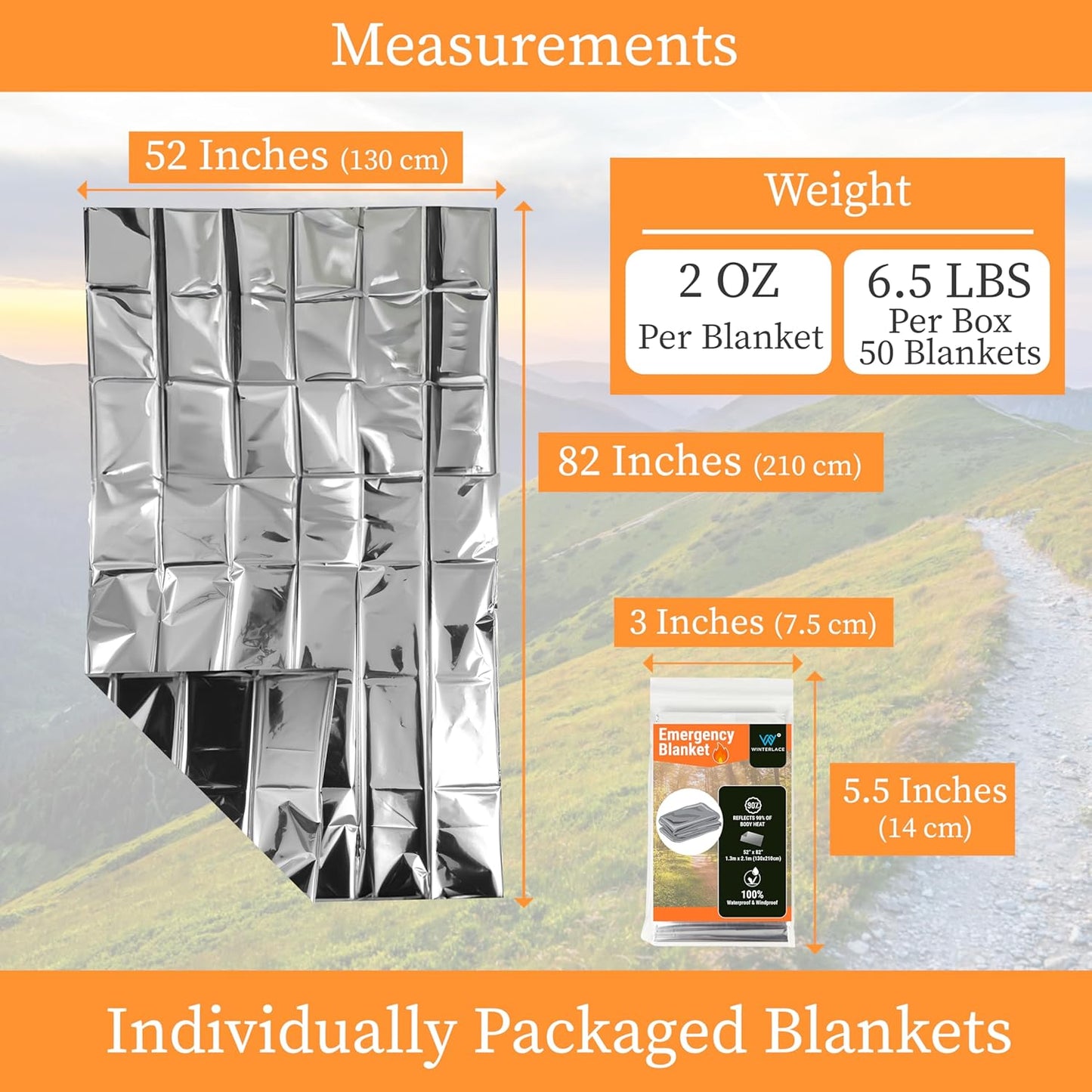 Emergency Mylar Blankets – 50-Pack Thermal Survival & Rescue Blankets (52" x 82")