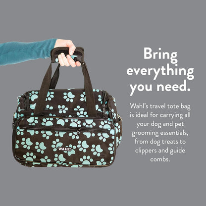 Pet Travel Tote Bag – Zippered Storage Bag for Dog & Cat Grooming Supplies – Turquoise Paw Print, 28.8"