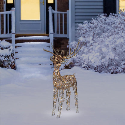 35" Lighted Rattan Reindeer Christmas Yard Decoration - Brown