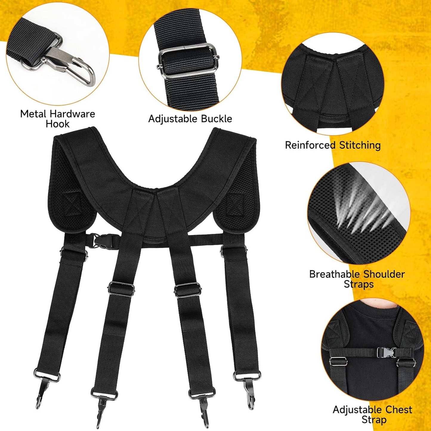 Tool Belt with Suspenders for Men–27 Pocket Heavy-Duty Adjustable Work Belt for Electrician, Carpenter & Construction