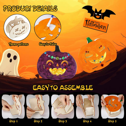 24-Set Halloween Wooden Pumpkin Painting Kit – DIY Fall Arts & Crafts Activity for Kids