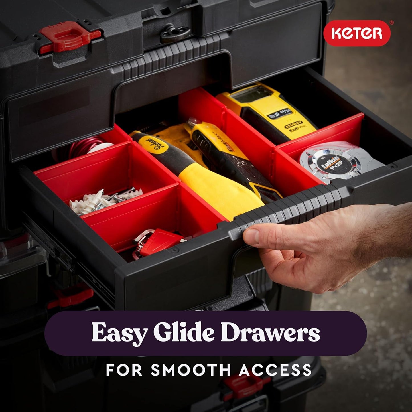 Stack-n-Roll Drawer Tool Box for Small Parts and Power Tool Accessories