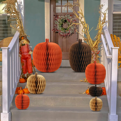 7-Piece Pumpkin Honeycomb Centerpiece Set – 3D Paper Fall Decorations for Thanksgiving & Autumn Table Décor