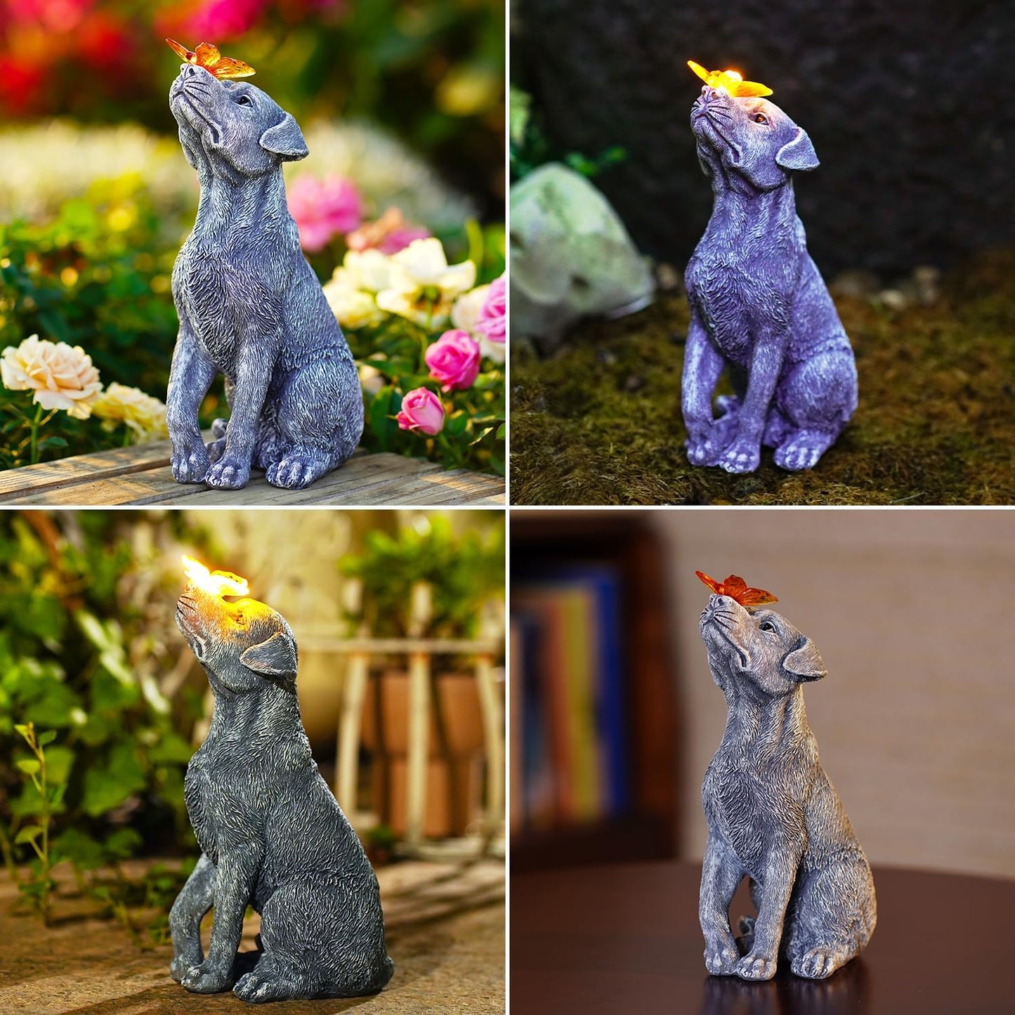 Dog Statue with Solar Butterfly – Beautiful Outdoor Garden Décor Gift for Mom or Dad