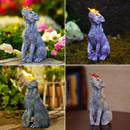 Dog Statue with Solar Butterfly – Beautiful Outdoor Garden Décor Gift for Mom or Dad