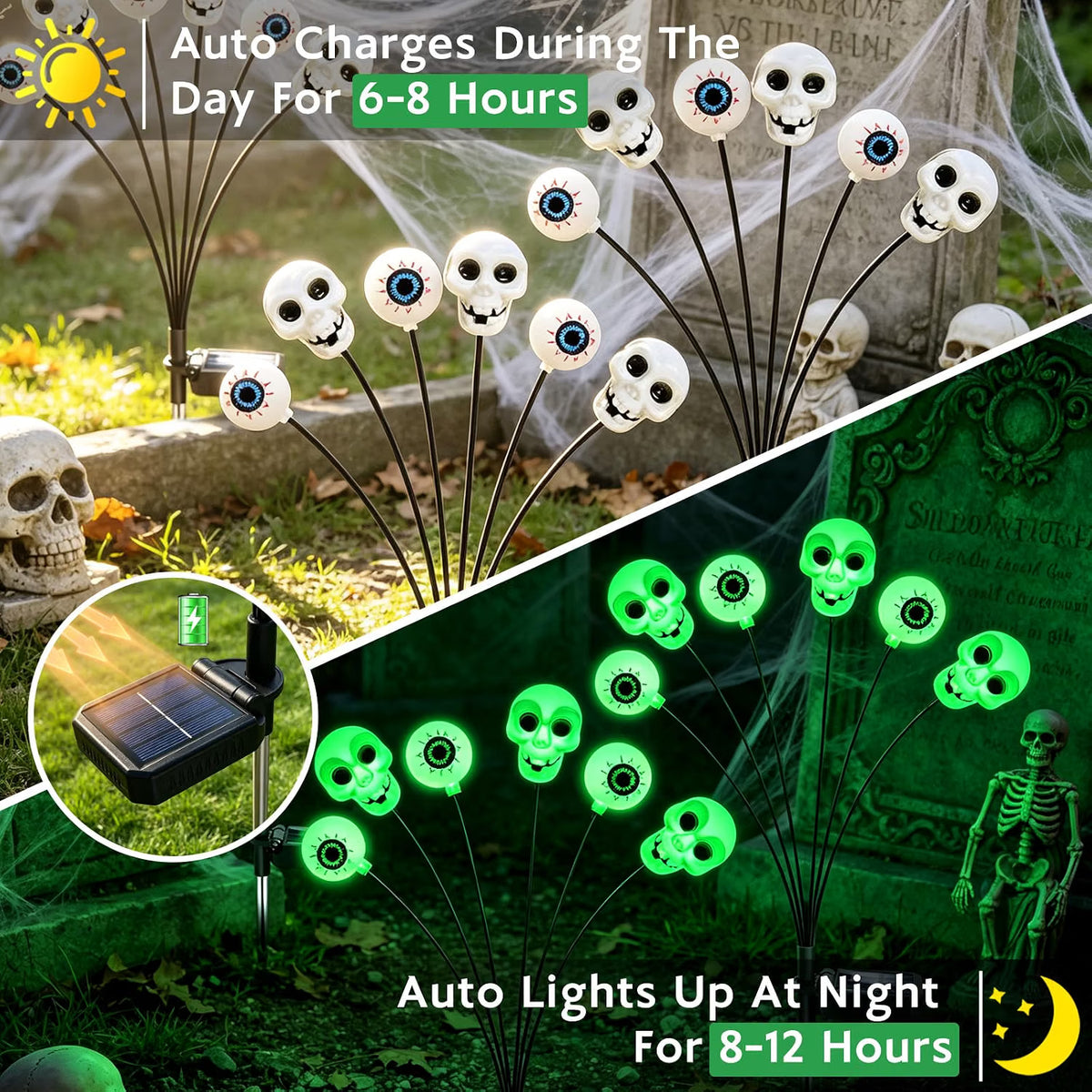 4-Pack Solar Halloween Scary Eyeball Lights – Green LED Outdoor Spooky Yard & Garden Decorations