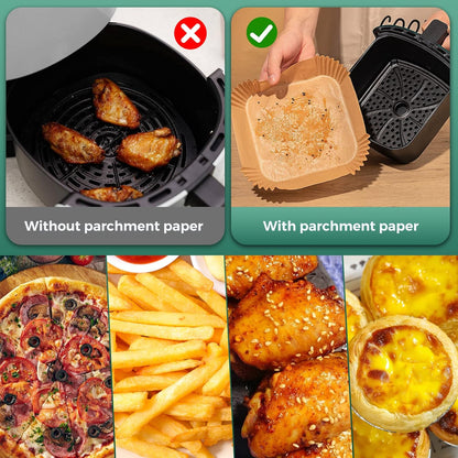 125 Pcs Disposable Air Fryer Paper Liners - Non-Stick, Bleach-Free Parchment for Microwave Use
