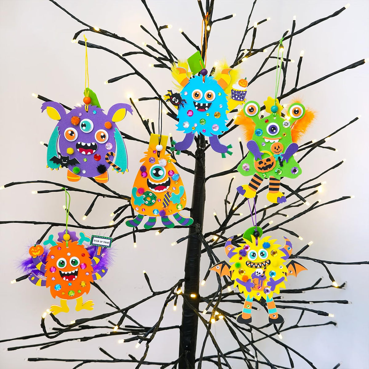 24-Set Halloween Monster Craft Kit for Kids – DIY Foam Ornament Art Activity, Classroom Project & Party Favors