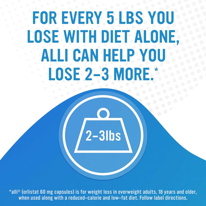 Alli Weight Loss Pills – Orlistat 60 mg Non-Prescription Diet Aid (120 Capsules)