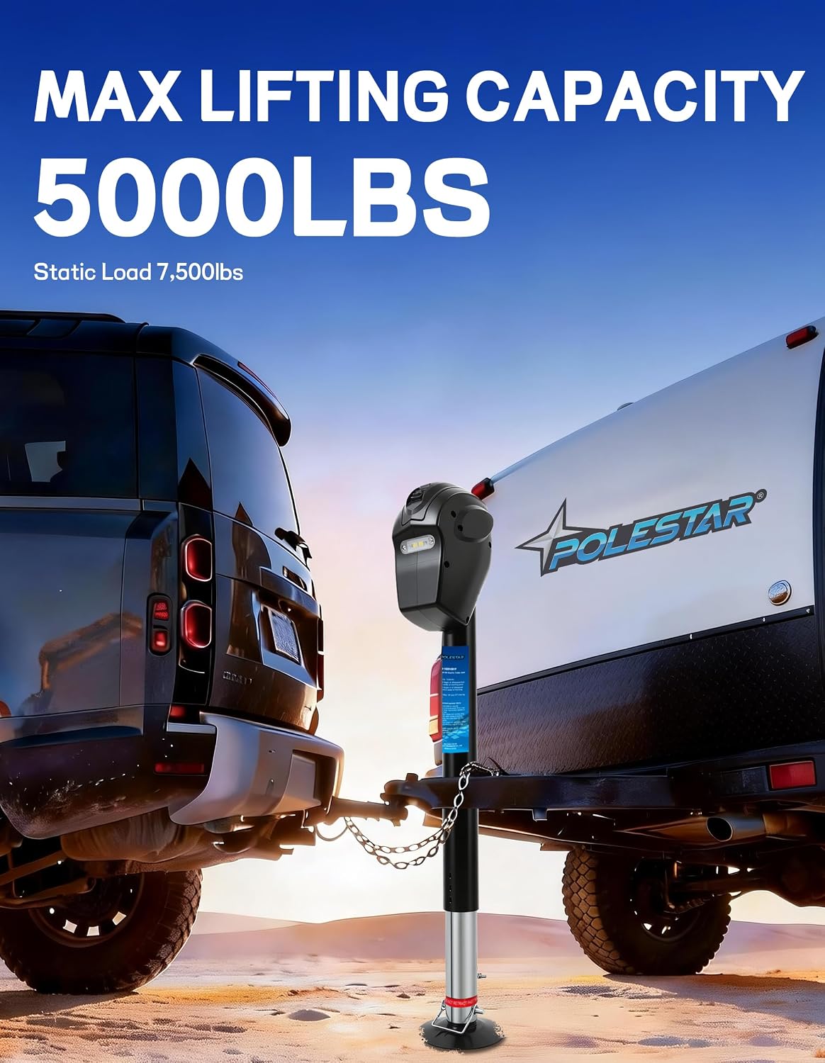 5000 lb Electric Trailer Jack – 12V A-Frame Power Tongue Jack with LED Light, Waterproof Cover & 9"–27" Lift for RVs & Travel Trailers