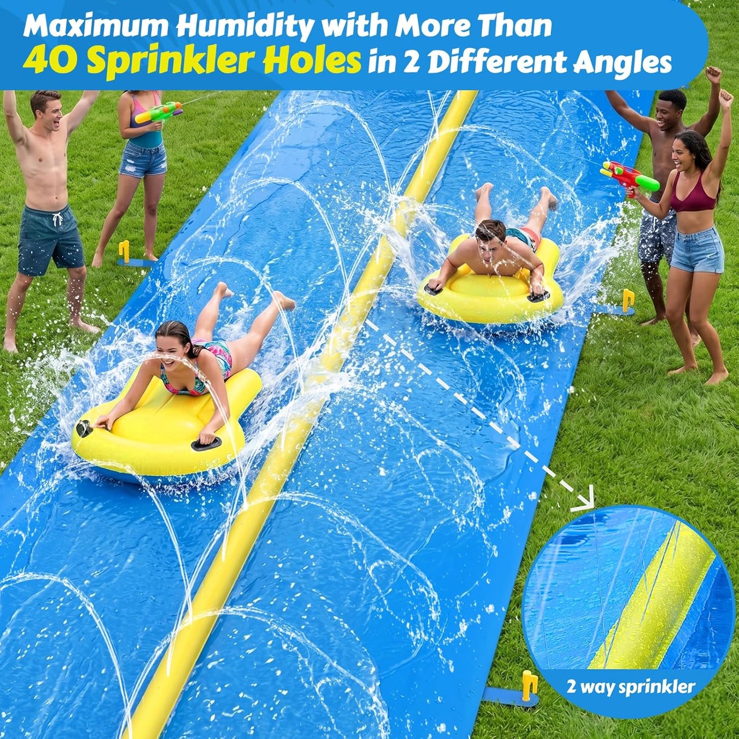32.8ft Inflatable Water Slide – Dual Racing Lanes Splash Slip for Kids & Adults – Backyard Outdoor Water Toy