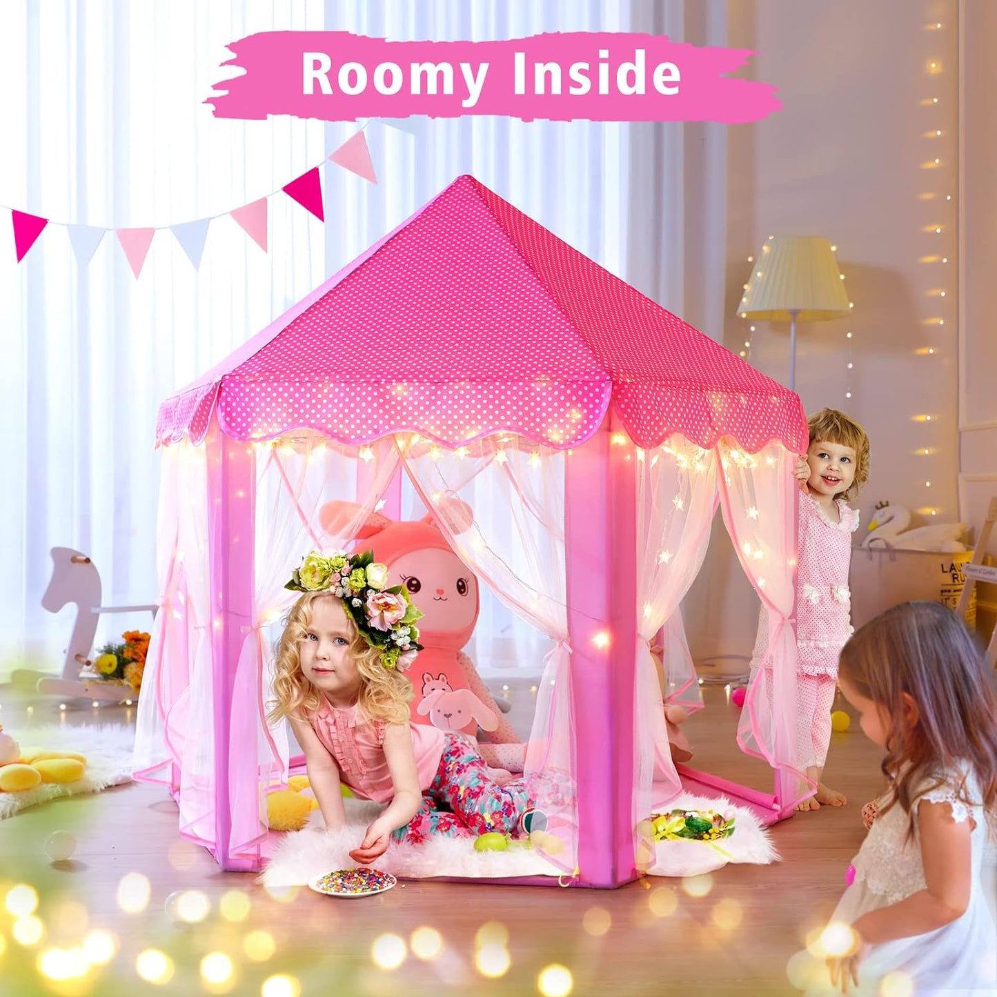 Princess Tent Girls Castle Play with Star Lights Toy