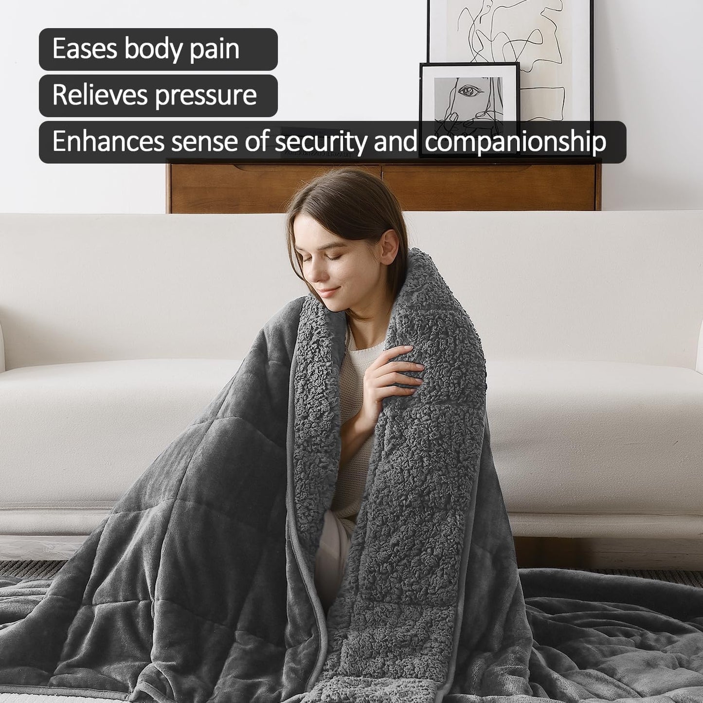 Weighted Blanket for Adults 15-Pound Queen Size Sherpa Fleece 60 x 80 Inches, Gray