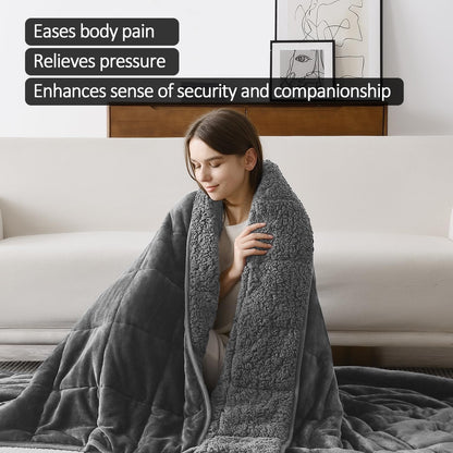 Weighted Blanket for Adults 15-Pound Queen Size Sherpa Fleece 60 x 80 Inches, Gray
