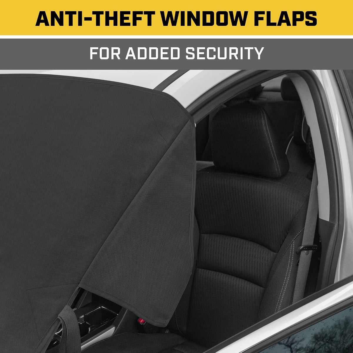 78" x 45" Windshield Snow Cover – Weatherproof Ice, Frost & Sleet Protector with Anti-Theft Straps for Cars, Trucks, Vans & SUVs, Black