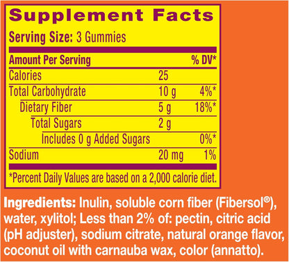 Fiber Gummies for Adults – No Sugar Added, 5g Prebiotic Plant-Based Fiber (Orange, 120 Count)