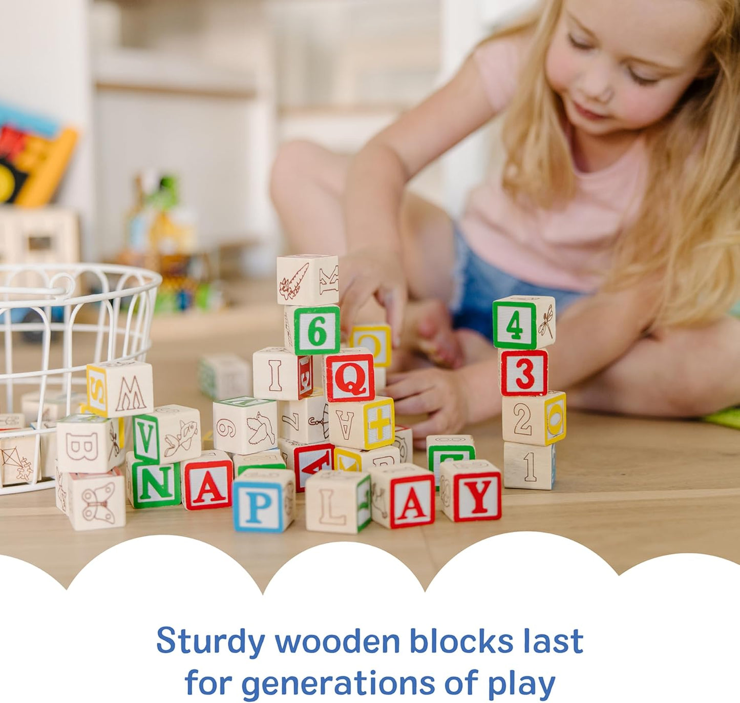 Deluxe Wooden ABC/123 Blocks Set (50 pcs) with Storage Pouch