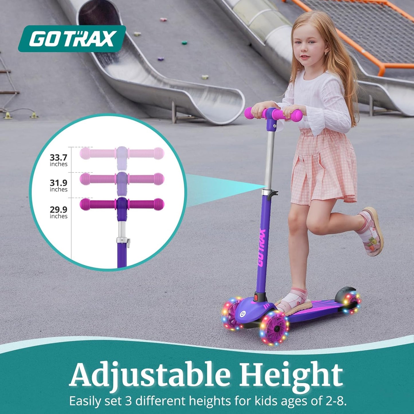 Kids Kick Scooter – LED Wheels, 3-Height Adjustable Handlebar & Anti-Slip Deck (Ages 2–8)