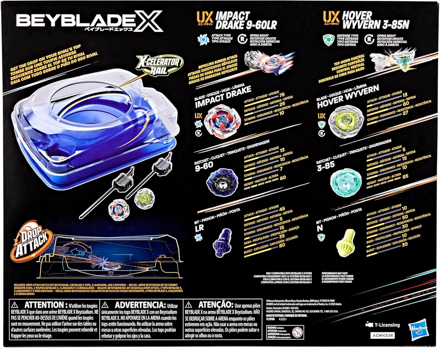Beyblade X Drop Attack Set: Beystadium, 2 Tops & Launchers - Ages 8+