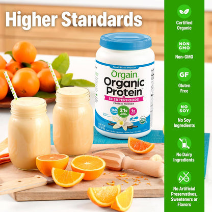 Orgain Organic Vegan Protein + 50 Superfoods Powder – Vanilla Bean, 21g Plant Protein – 2.02 lb