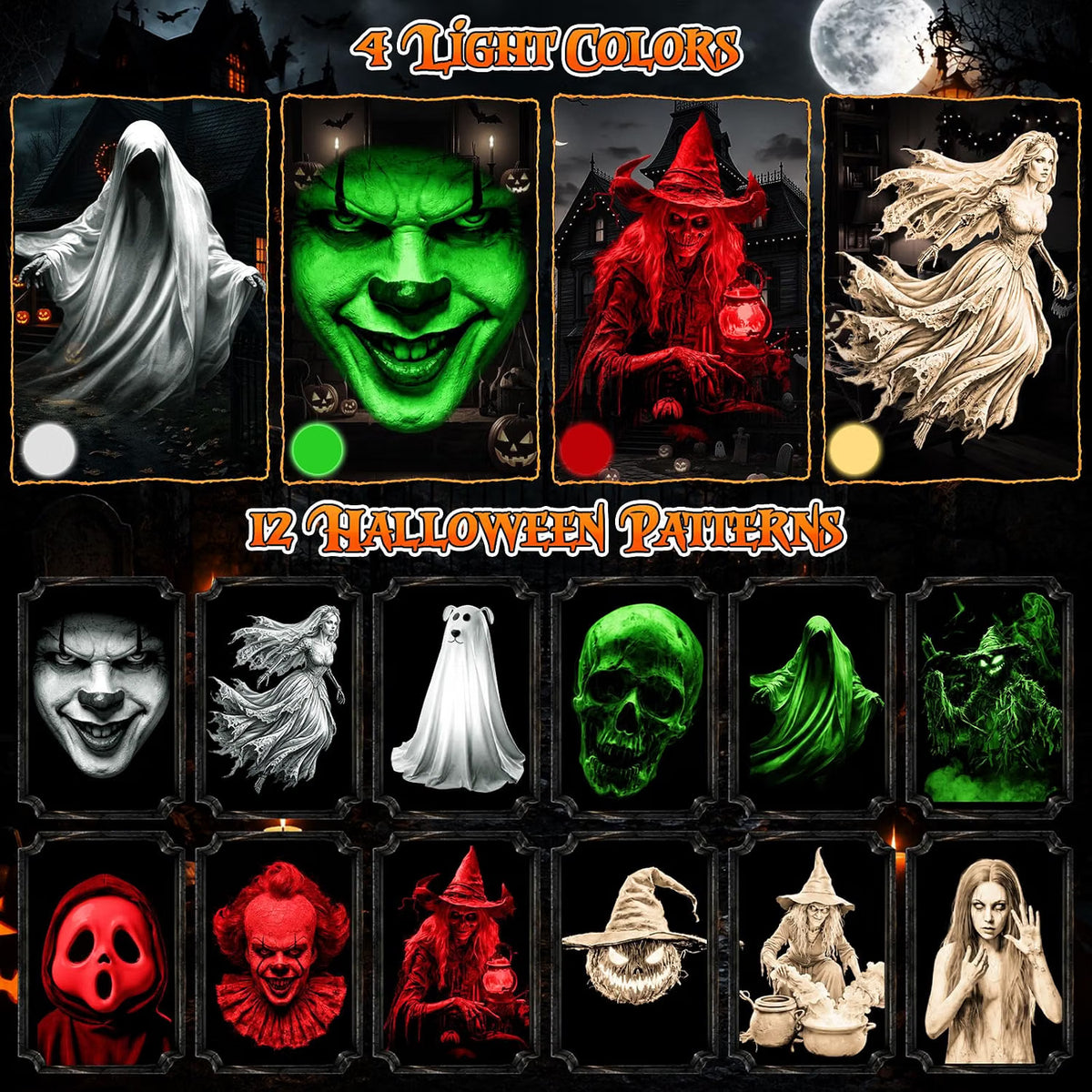 12-in-1 Halloween Projector Lights – 3D Dynamic Breathing Effect Outdoor Holiday Decoration