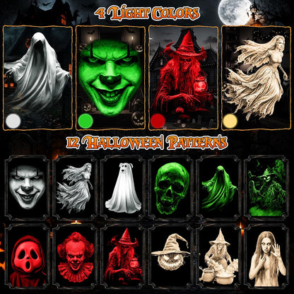 12-in-1 Halloween Projector Lights – 3D Dynamic Breathing Effect Outdoor Holiday Decoration