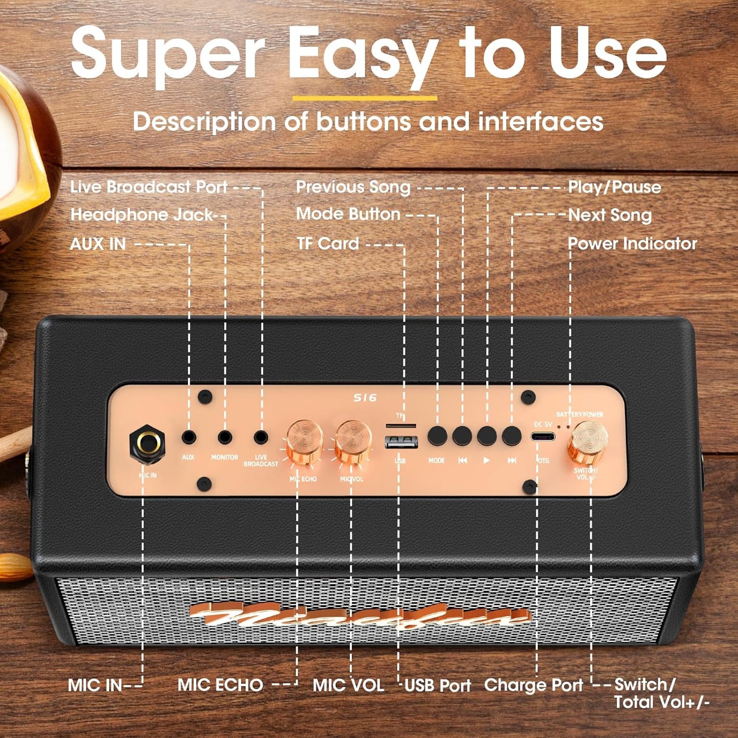 Karaoke Machine – Retro Speaker with 2 Wireless Mics, Portable Bluetooth Home Party System