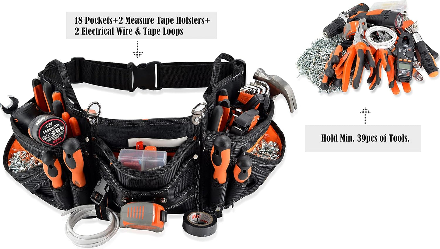 Heavy-Duty Electrician Tool Belt – Technician & HVAC Tool Pouch Belt for Men (Black/Orange)