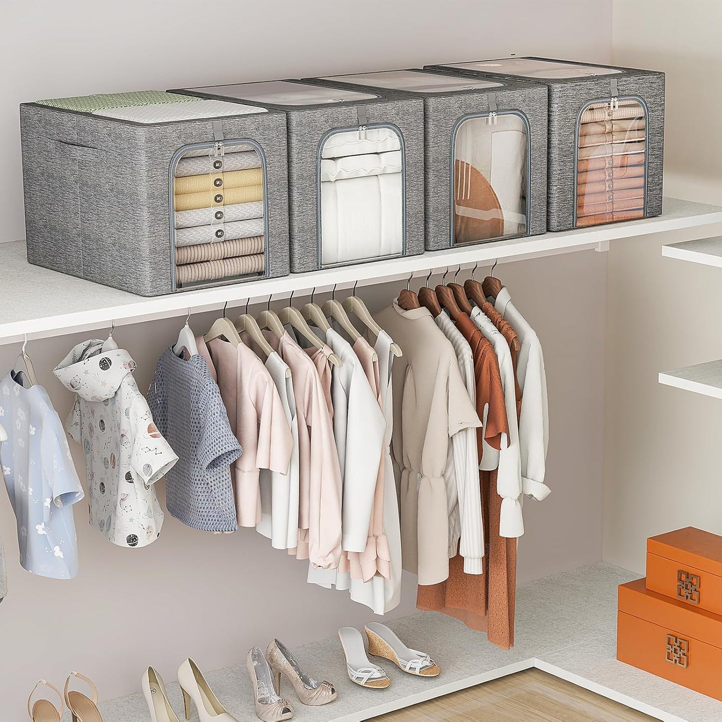 6-Pack 40L Stackable Clothes Storage Bins with Metal Frame, Lids, and Clear Windows