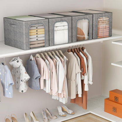 6-Pack 40L Stackable Clothes Storage Bins with Metal Frame, Lids, and Clear Windows