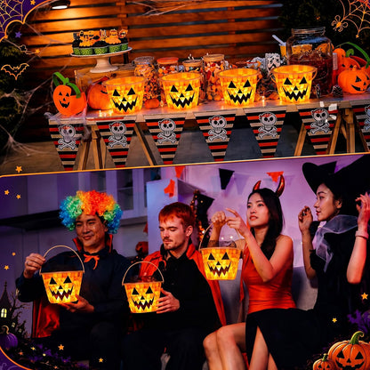 12-Set Halloween Jack-O'-Lantern Candy Basket Craft Kit – DIY Pumpkin Arts & Crafts Activity for Kids