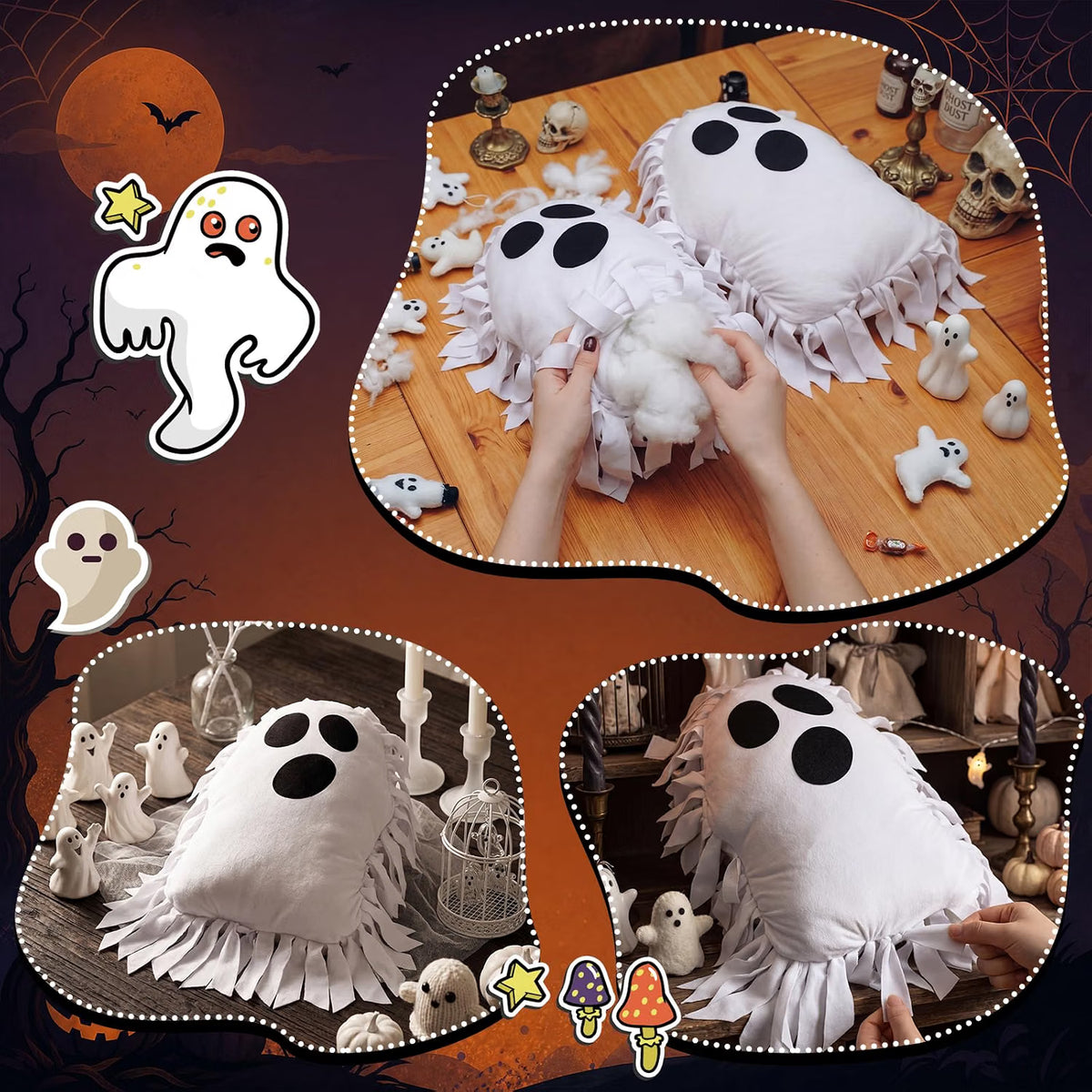 6-Set Halloween Ghost Tied Pillow Craft Kit – No-Sew DIY Pillow Activity for Kids