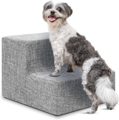 2-Step Foam Dog Stairs – Non-Slip Pet Steps for Small Dogs & Cats, 12" Height – Ash Gray Linen