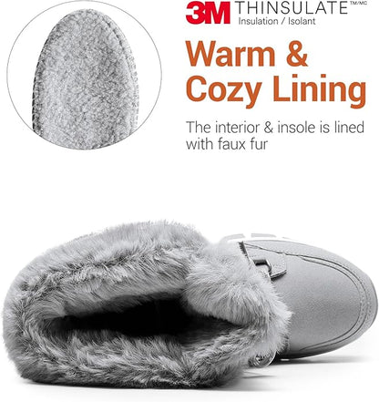 Hespera Women’s Waterproof Snow Boots – Faux Fur Insulated Lace-Up Mid-Calf Winter Shoes (Light Grey, Size 8.5)